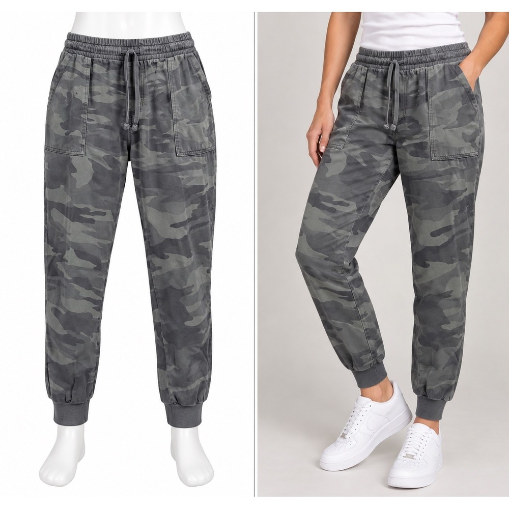Splendid Camo Joggers Women S Gray Camouflage Drawstring Rayon Utility Gorpcore